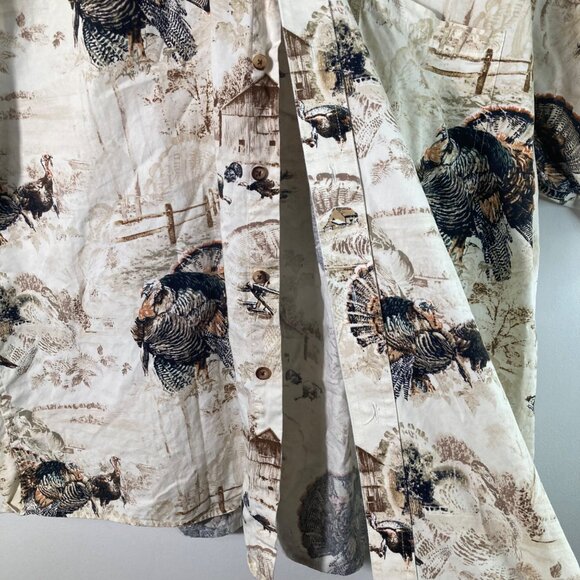 Mens North River Hunting Turkey Button Shirt Short Sleeve 2XL Cream Brown Cotton - Picture 5 of 7